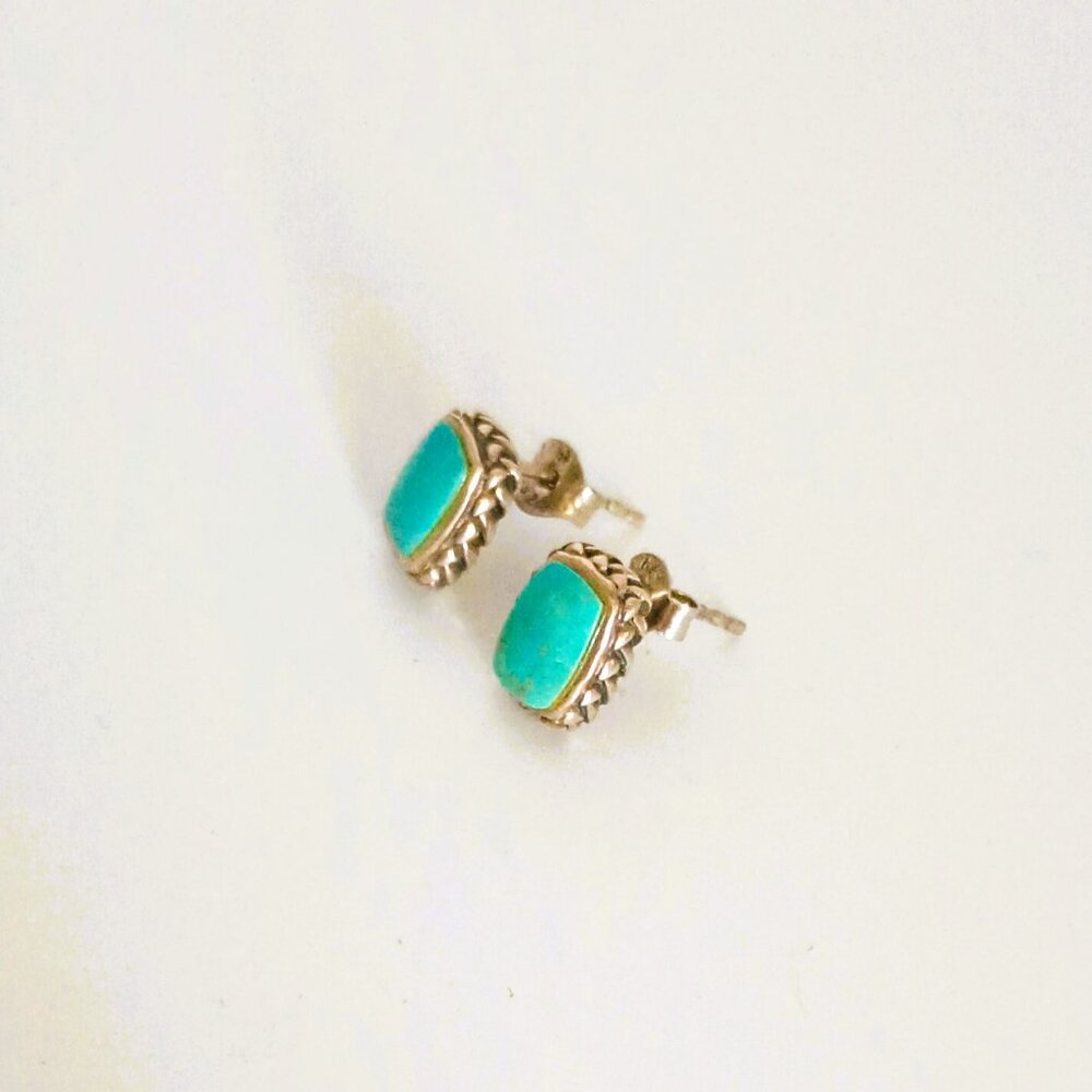 925 Rectangle Turquoise Post Earrings Sterling Si… - image 3
